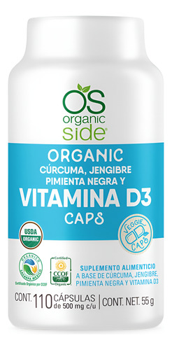 Organic Side Curcuma Jengibre Pimienta Negra Y Vitamina D3 110caps