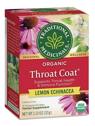 Traditional Medicinals Throat Coat Lemon Echinacea 16bags