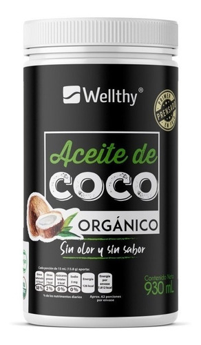 Wellthy Aceite de Coco Organico Sin Sabor Olor 930ml