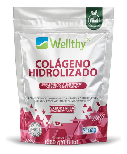 Wellthy Colageno Hidrolizado Magnesio Vit C Sabor Fresa 360g