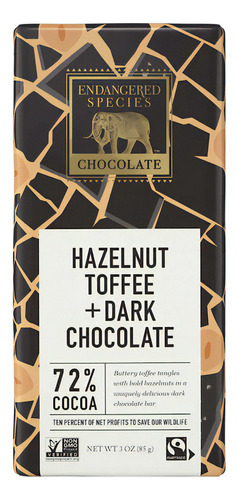 Endangered Species Hazelnut Toffee 72% 85g