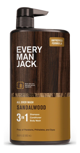 [EMJMWSW852] Every Man Jack Mens wash 3 in 1 Sandalwood 852ml