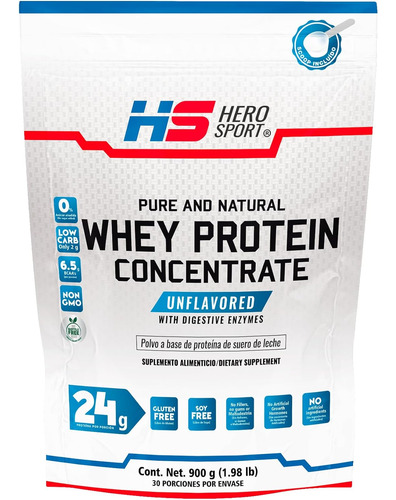 Hero Sport Whey Protein Concentrate Sin Sabor 900g