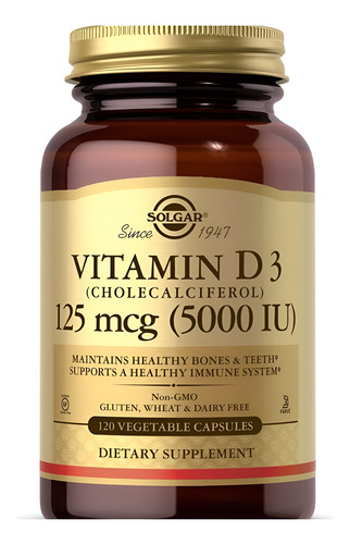[SGAR-21-VD3125-120] Solgar Vitamin D3 Cholecalciferol 125mcg 5000iu 120caps