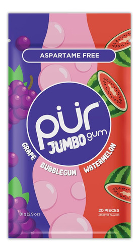 [PURGJGW2010PK] Pür Gum jumbo grape watermelon 20p 10pack
