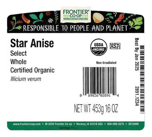 [FRONANST453] Frontier Co-op organic Star Anise 453g