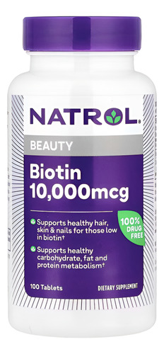 [NAT-21-BIOTIN-100] Natrol Biotina Beauty 10000mcg 100tabS