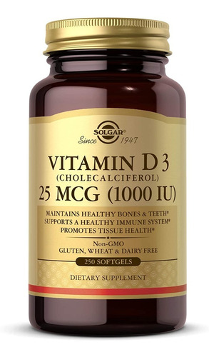 [SGAR-21-D325-250C] Solgar Vitamin D3 25mcg 1000iu 250caps