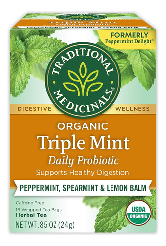 [TRAME-22-PDP-16S] Traditional Medicinals Triple Mint Delight Probiotics Peppermint Spearmint Lemon Balm 16bags