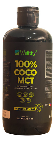 [WEL-01-CMCT-500-F] Wellthy 100% Aceite Coco MCT Natural 500ml
