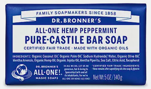 [DRBRBCPP140] Dr. Bronners Soap bar peppermint castile 140g